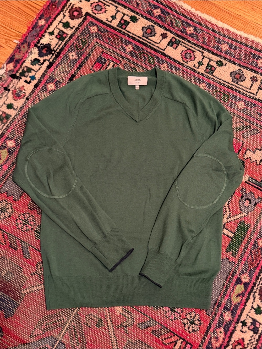Jack Spade Men's V-Neck Sweater in Forest Green with Elbow Patches